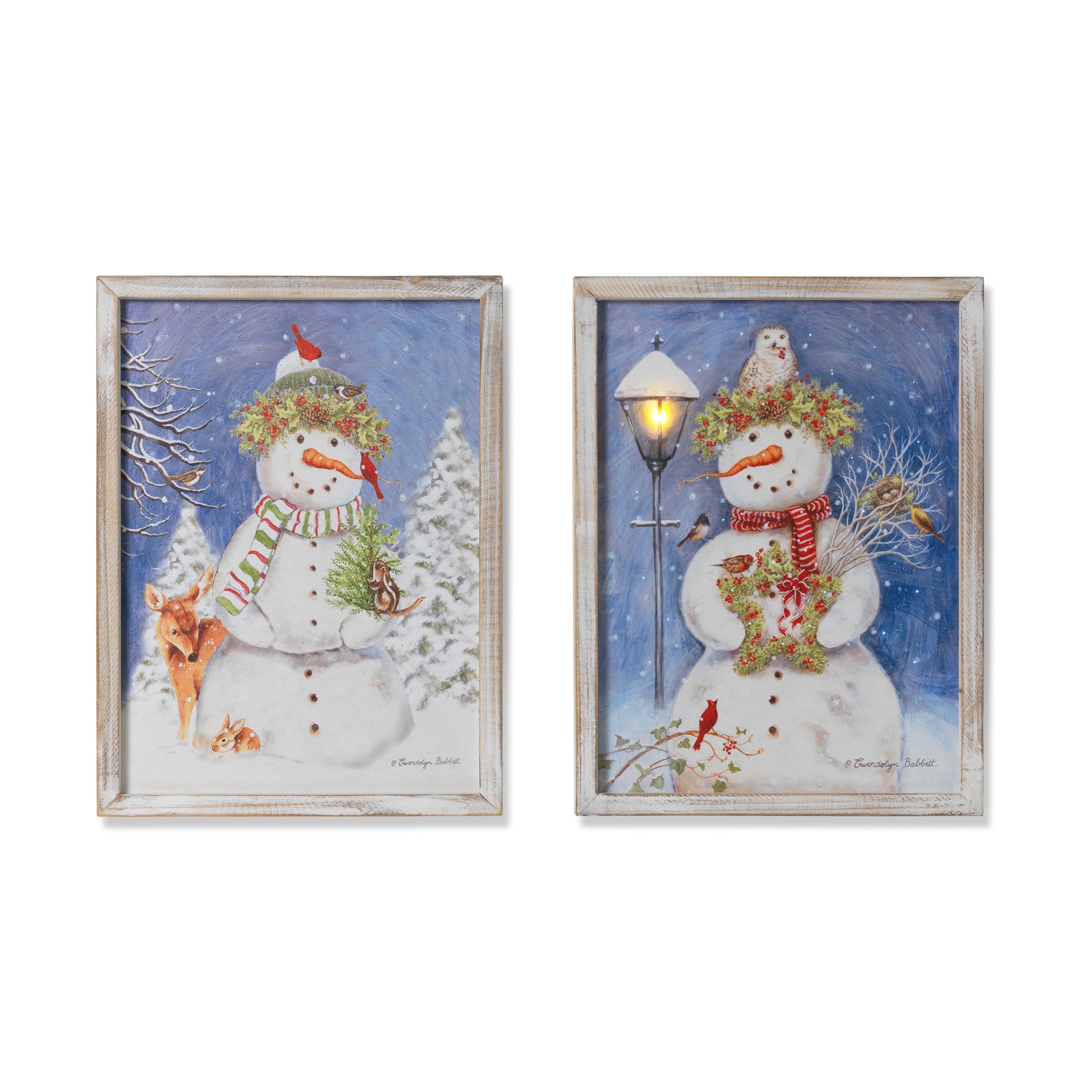 Sculpted 15.75 in H Battery Operated Fiber Optic Lighted Wood Framed Holiday Canva Prints, 2 Assorted 2696220EC