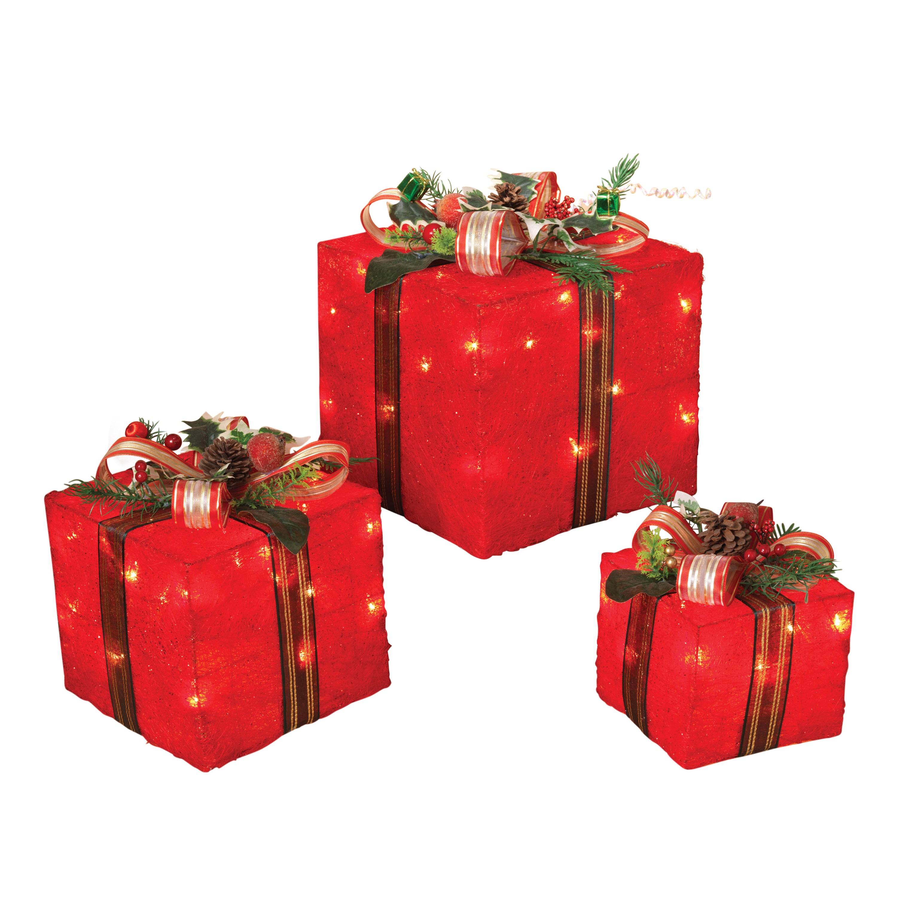Illuminated Electric Holiday Sisal Gift Boxes, Set of 3 2094950EC