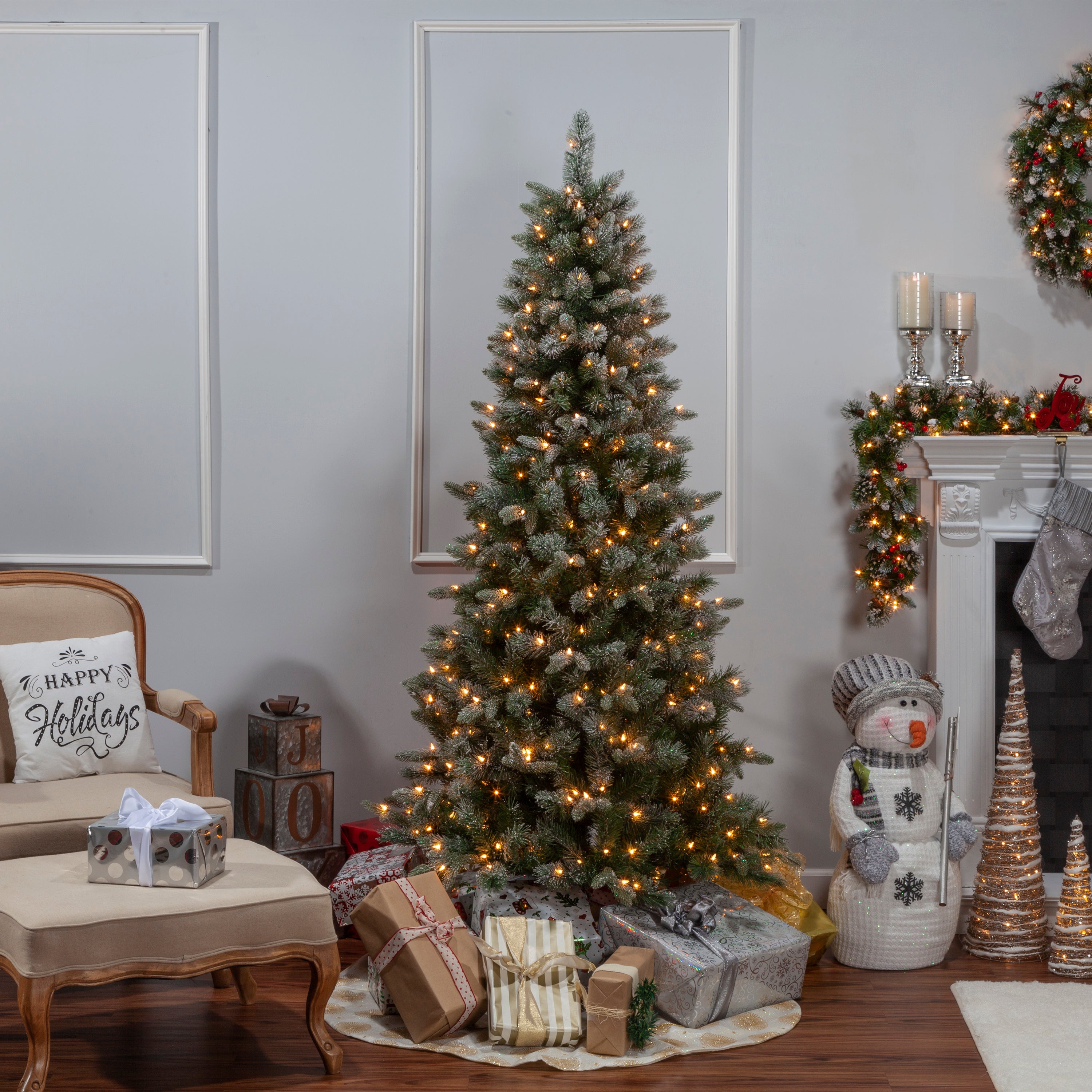 Sterling 7 ft. Pre Lit Clear UL Natural Cut Lightly Flocked Artic Pine