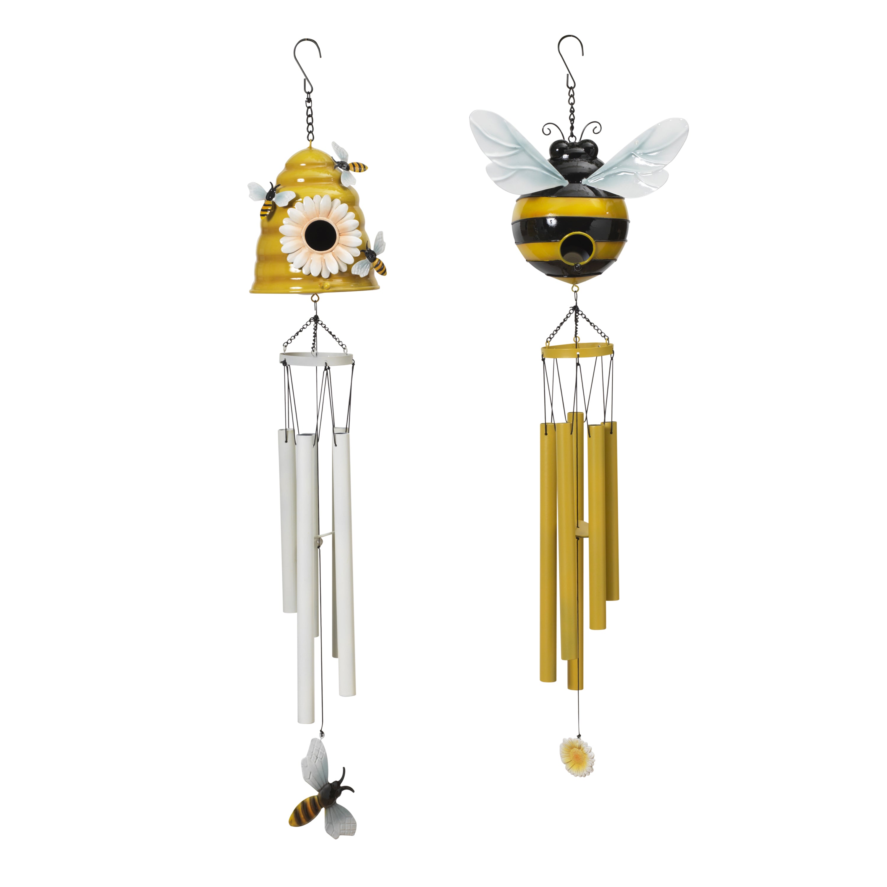 32.4 Inch Whimsical Metal Bee and Beehive Birdhouse Wind Chimes Set of 2 2624380EC