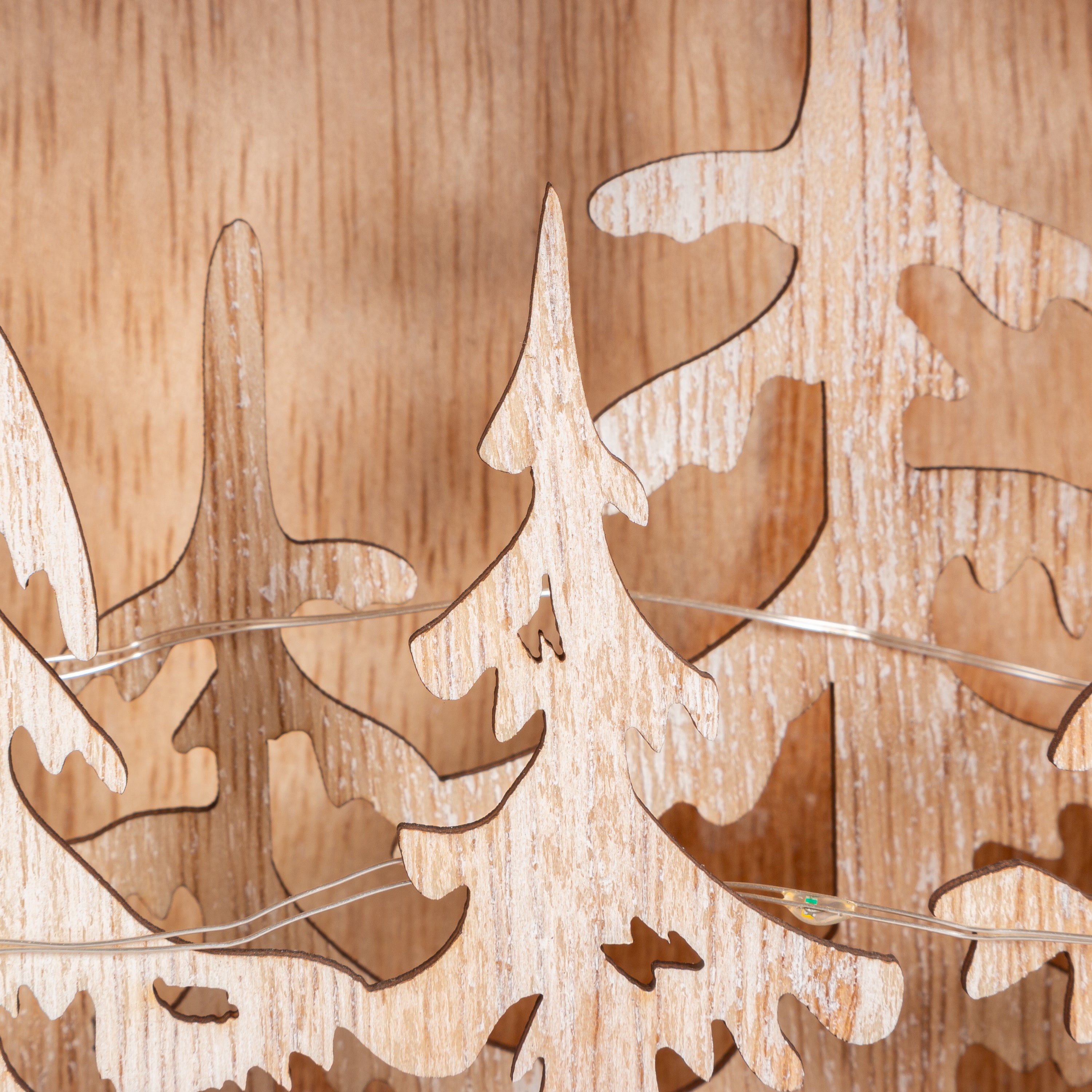 Artisanal 11.8 in L Battery Operated Lighted Laser Cut Wood Winter Scene
