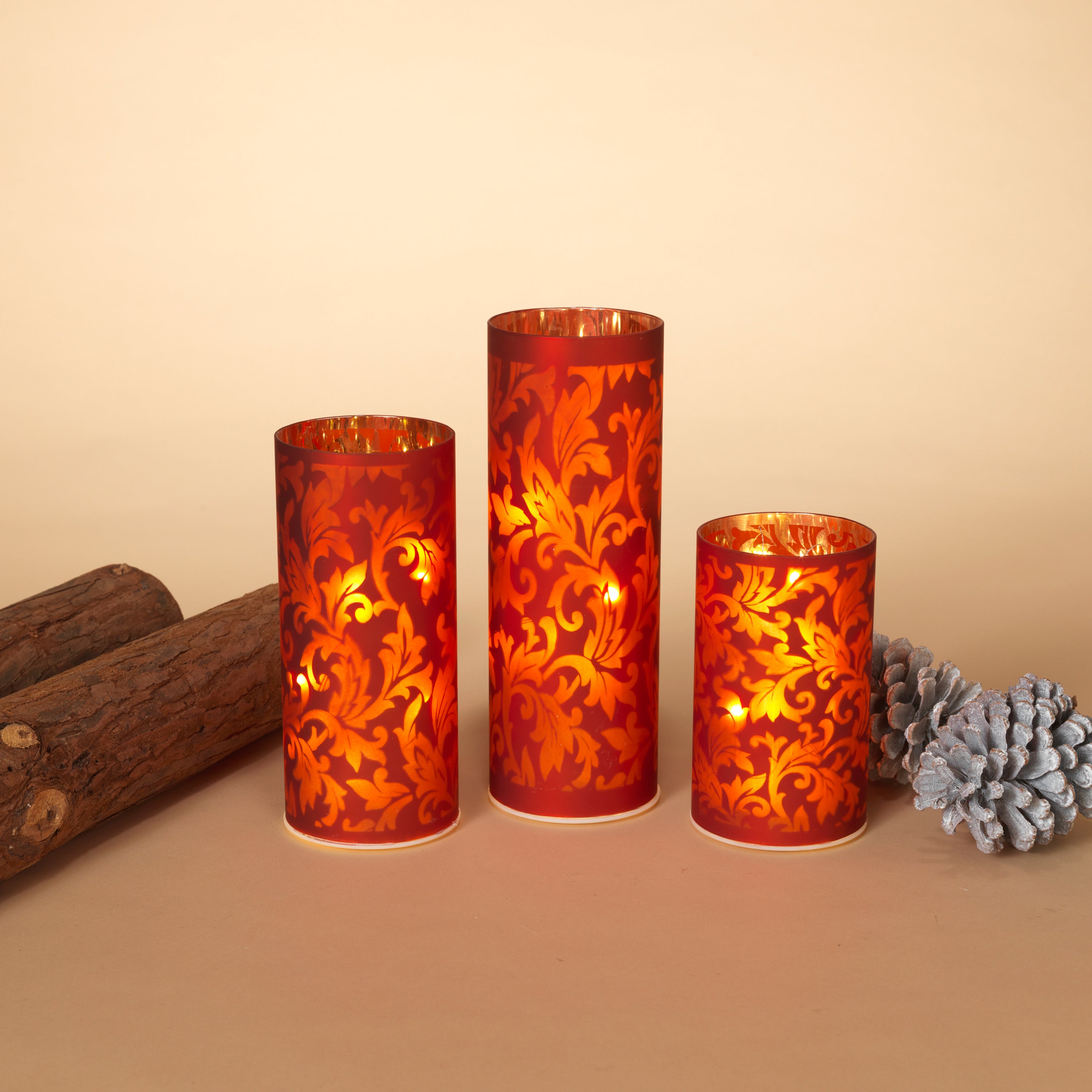 Illuminated Battery Operated Lighted Red Glass Luminaries Lg with Holiday Scene 2544390EC