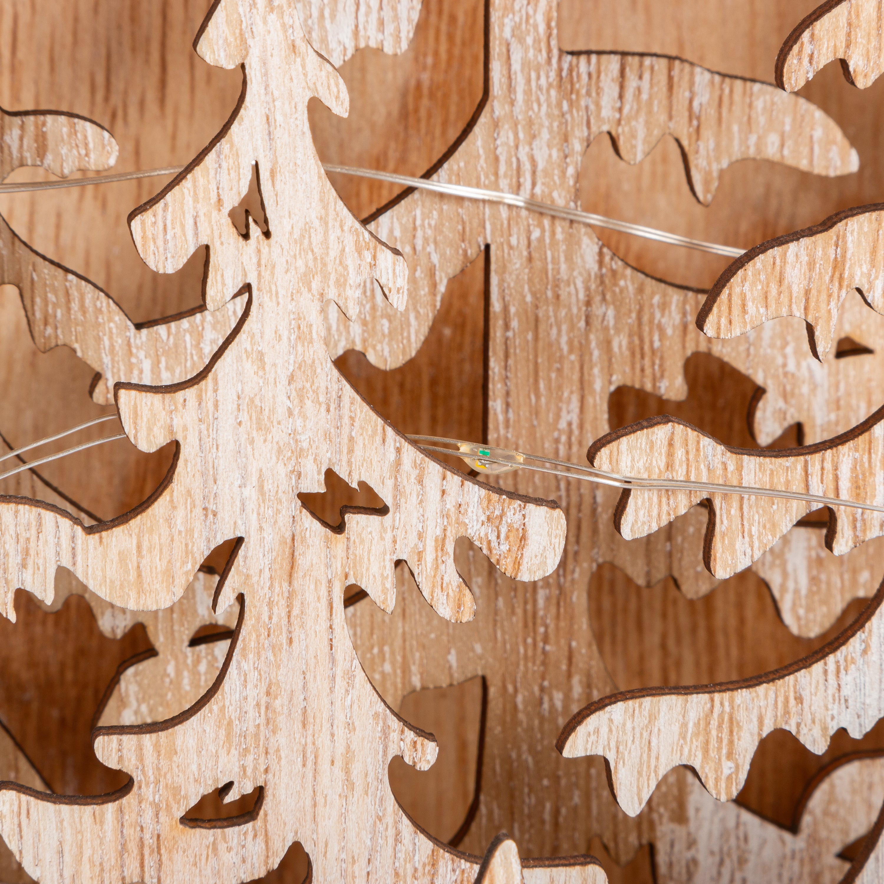 Artisanal 11.8 in L Battery Operated Lighted Laser Cut Wood Winter Scene
