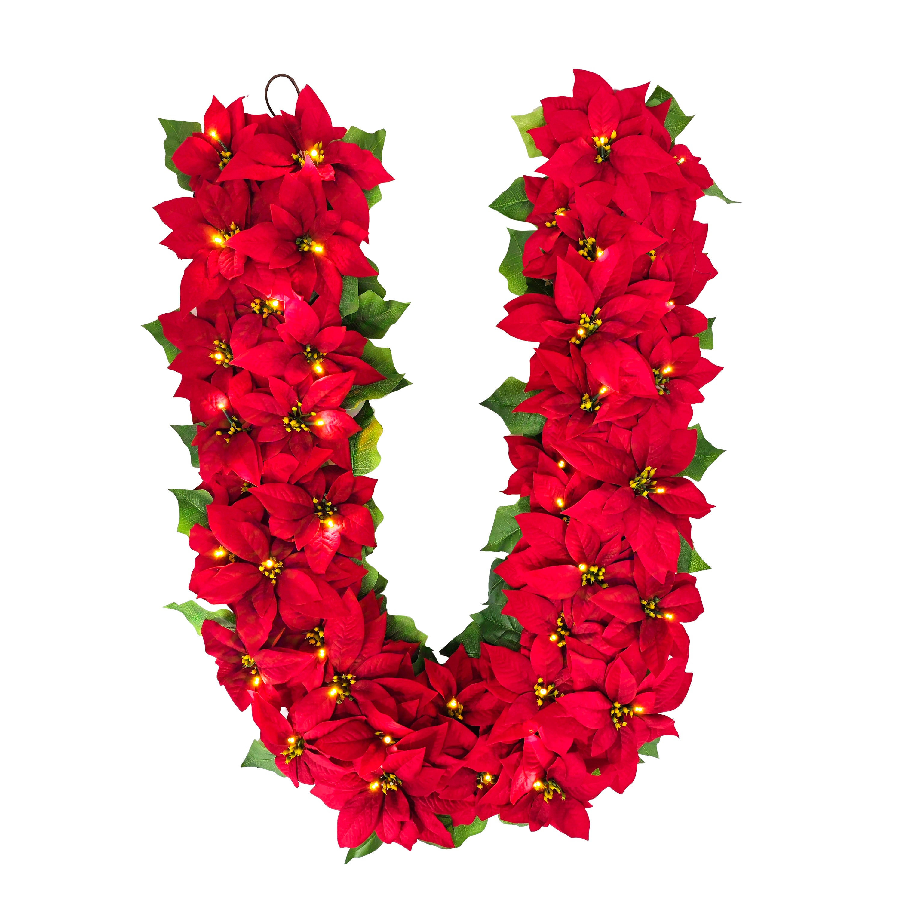 6' x 12" Pre-Lit Battery-Operated Artificial Red Poinsettia Garland 51067-G6-12RDLW04A-BO
