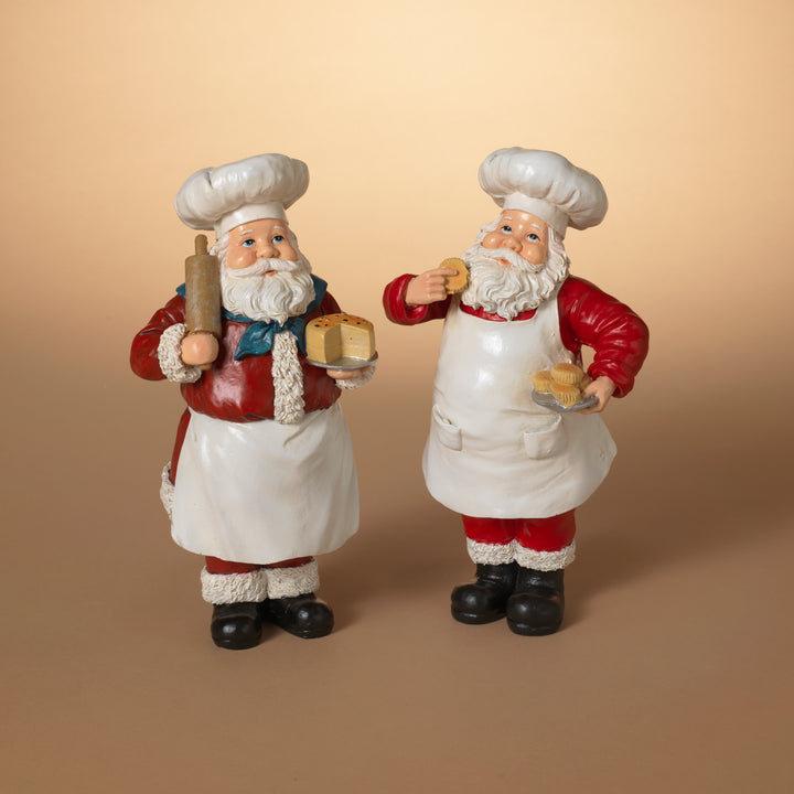 12.2 Inches High Resin Holiday Chef Santa Figurines Set of 2 #2660130EC