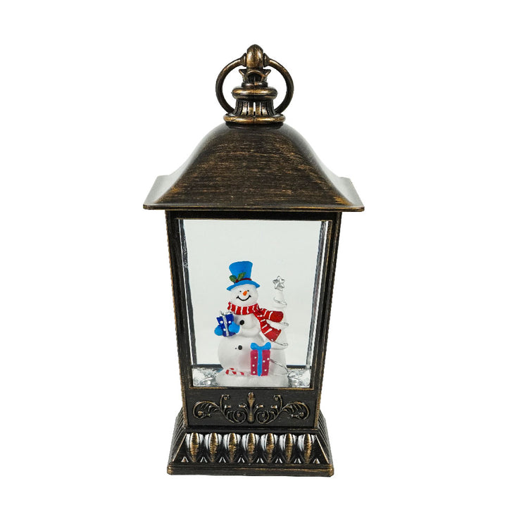 Antique Lantern with LED Light Up Snowman Scene