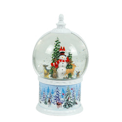 Snowball Winter Scene Base with LED Light Up Snowman and Deer Scene Spinning Glitter Waterglobe
