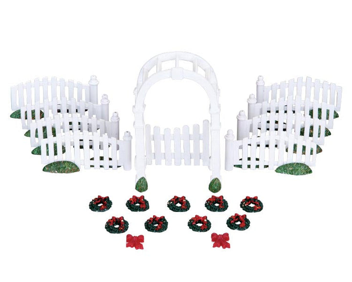 LEMAX Plastic Arbor & Picket Fences with Decorations, Set of 20 #04233