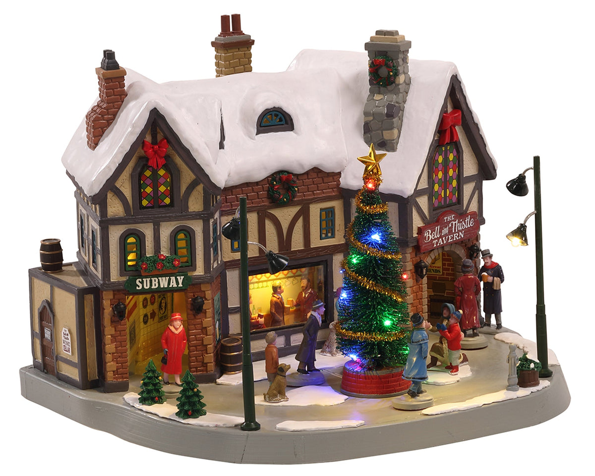 Lemax The Bell & Thistle Tavern Sights and Sounds Animated Lighted Building #05682