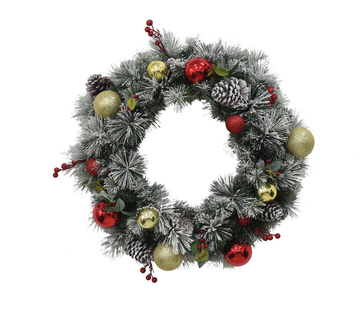 Puleo International 48in Pre-Lit Fairfield Flocked and Decorated Wreath with Clear Lights #114-FGF1-48WC3