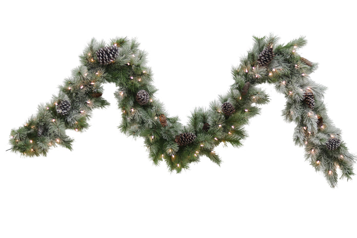 Puleo International 9ft Flocked Schenectady Fir Garland in Clear #114-SCF-9/12C1