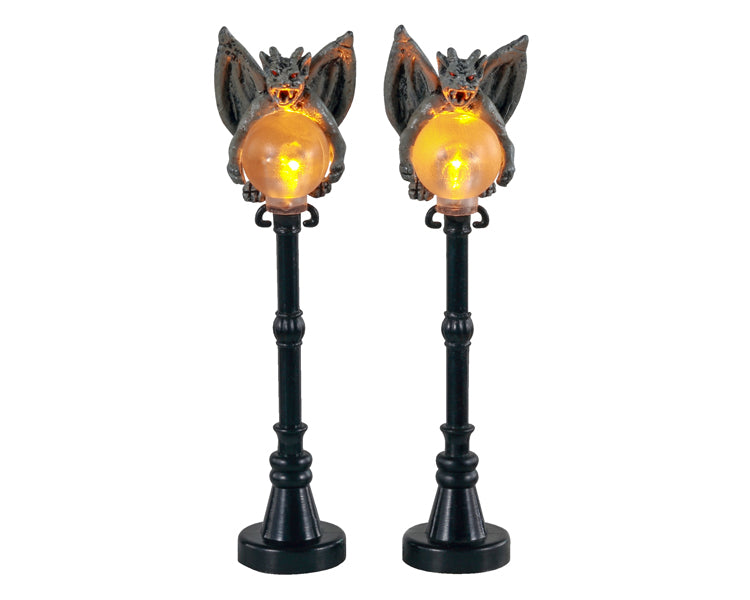 Lemax Gargoyle Lamp Post Lighted Accessories Set of 2 Battery Operated #14829