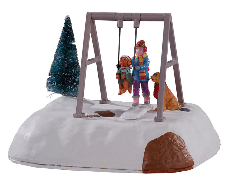 Lemax Village Collection Puppy Gets A Swing Ride, B/O Table Accent #14836