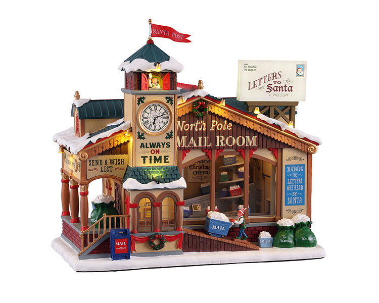 Lemax North Pole Mail Room Sights and Sounds Animated Lighted Building #15733