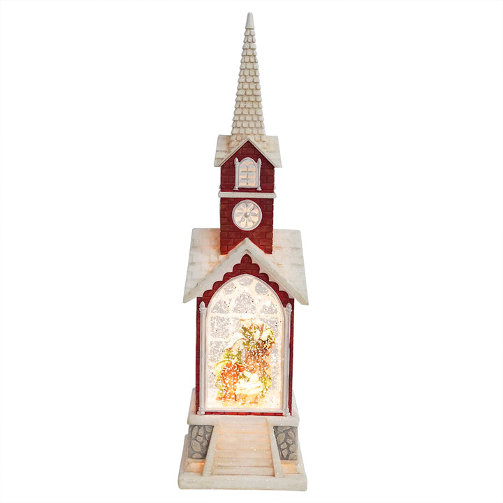 Snowy Chapel with LED Warm White Light Up Nativity Holy Family Scene Spinning Glitter Waterglobe
