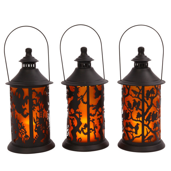 Set of 3 Hanging Halloween Lantern with Spooky Scene