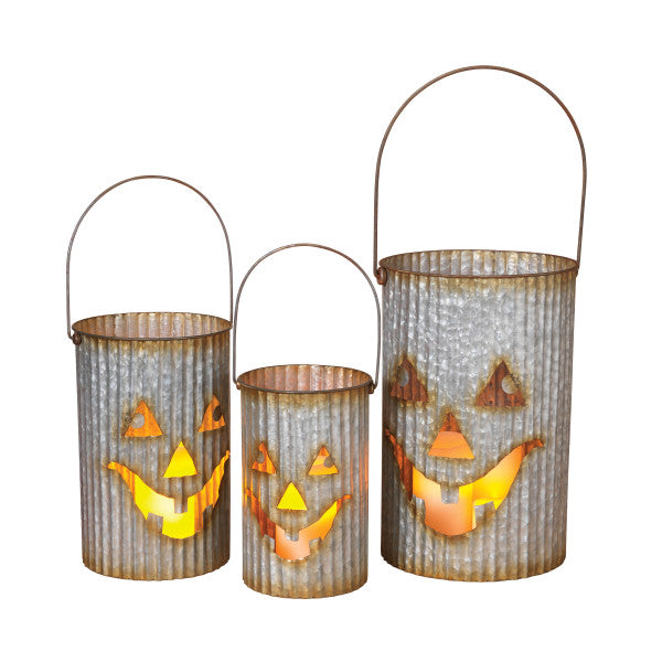 Set of 3 Metal Pumpkin Face Luminaries