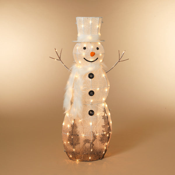 Electric Lighted White Snowman with Clear Mini Lights