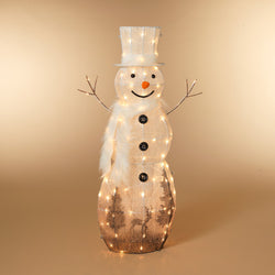 Electric Lighted White Snowman with Clear Mini Lights