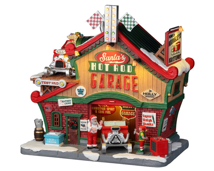 Lemax Santa's Hot Rod Garage Lighted Building with 4.5V Adaptor #25863