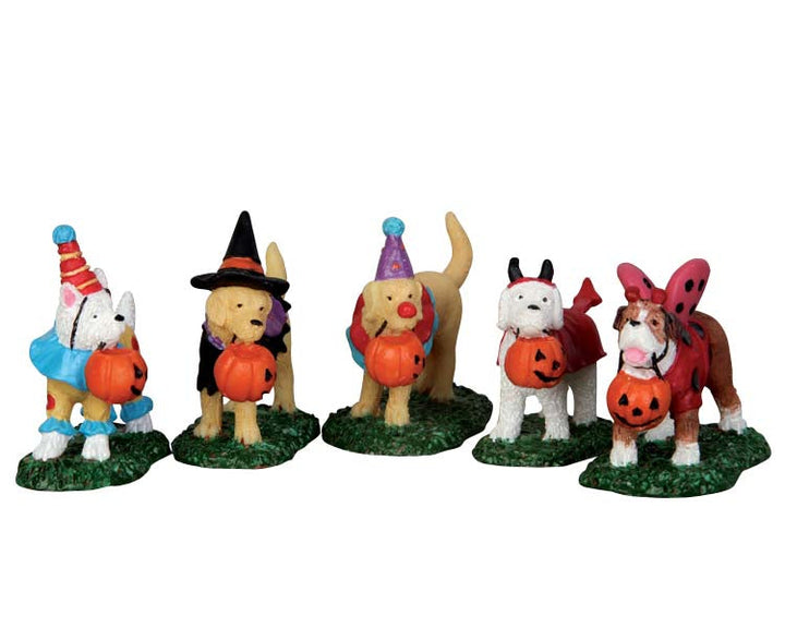 Lemax Village Collection Trick or Treating Dogs, Set of 5 Figurines #52301