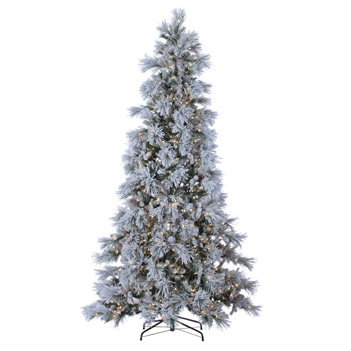 9ft Pre-Lit Lightly Flocked Snowbell Pine Christmas Tree with Twinkling Cool White LED Lights