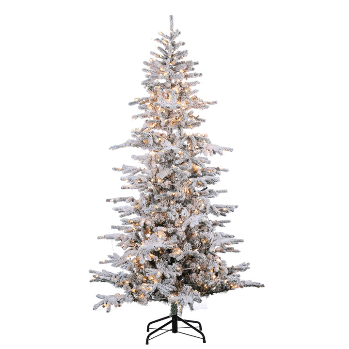 7.5ft Pre-Lit Flocked Cambridge Fir Christmas Tree with Clear Lights