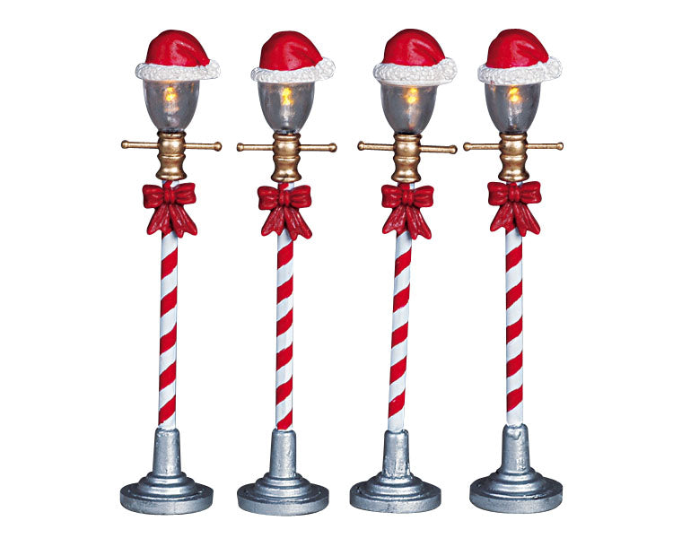 Lemax Santa Hat Street Lamp Lighted Accessory Set of 4 Battery Operated #64472