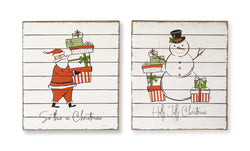Set of 2 Santa and Snowman Sign