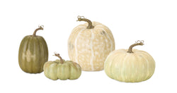 Set of 4 White and Green Decorative Pumpkins