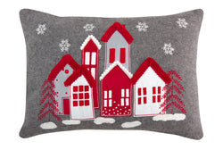 Grey and Red Pillow with Houses