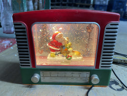 Red and Green Antique Radio with LED Warm White Light Up Santa with Toys Scene Spinning Glitter Waterglobe