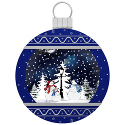 Blue Snowing Christmas Ball with Snowmen and Tree
