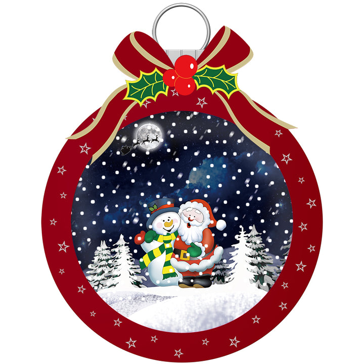 Red Snowing Christmas Ball with Santa and Snowman