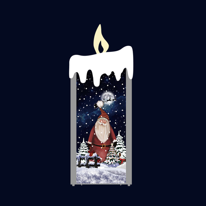 Silver Snowing Flat Candle with Santa