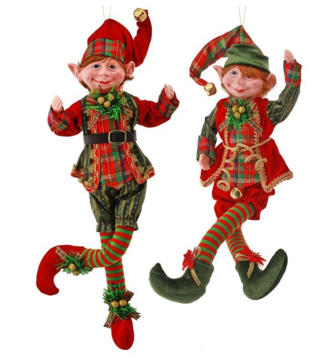 17in Metallic Plaid Bendable Elf Ornament, Assorted Styles