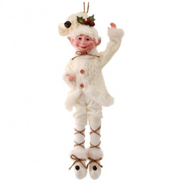 17in White Cable Knit Sweater Bendable Elf Ornament