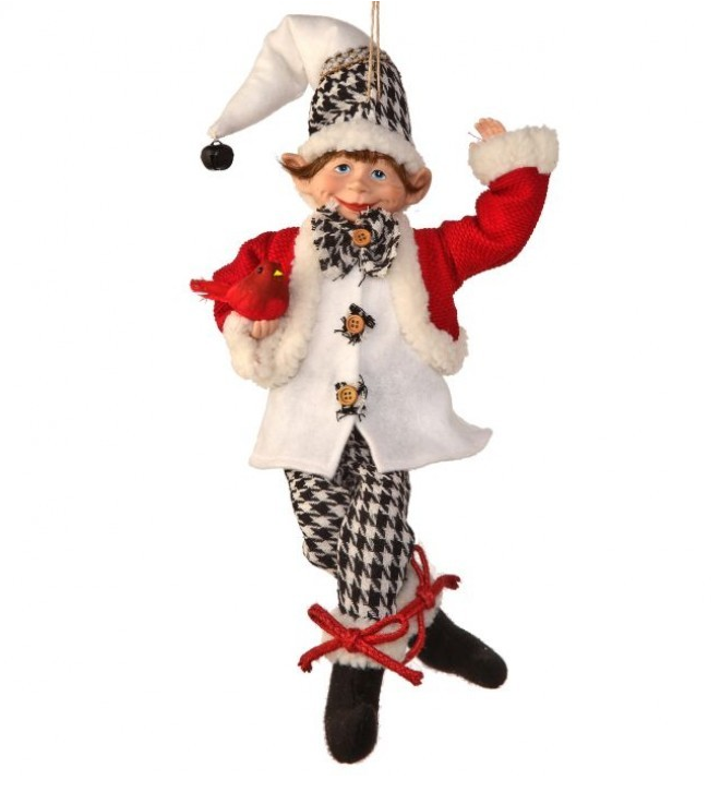 17in Fabric Black and White Checkered Plaid Bendable Elf