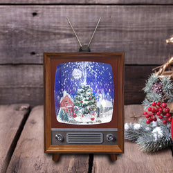 Snowing Antique TV with Christmas Tree