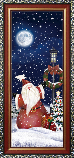 Red Frame Snowing Wall Plaque with Santa