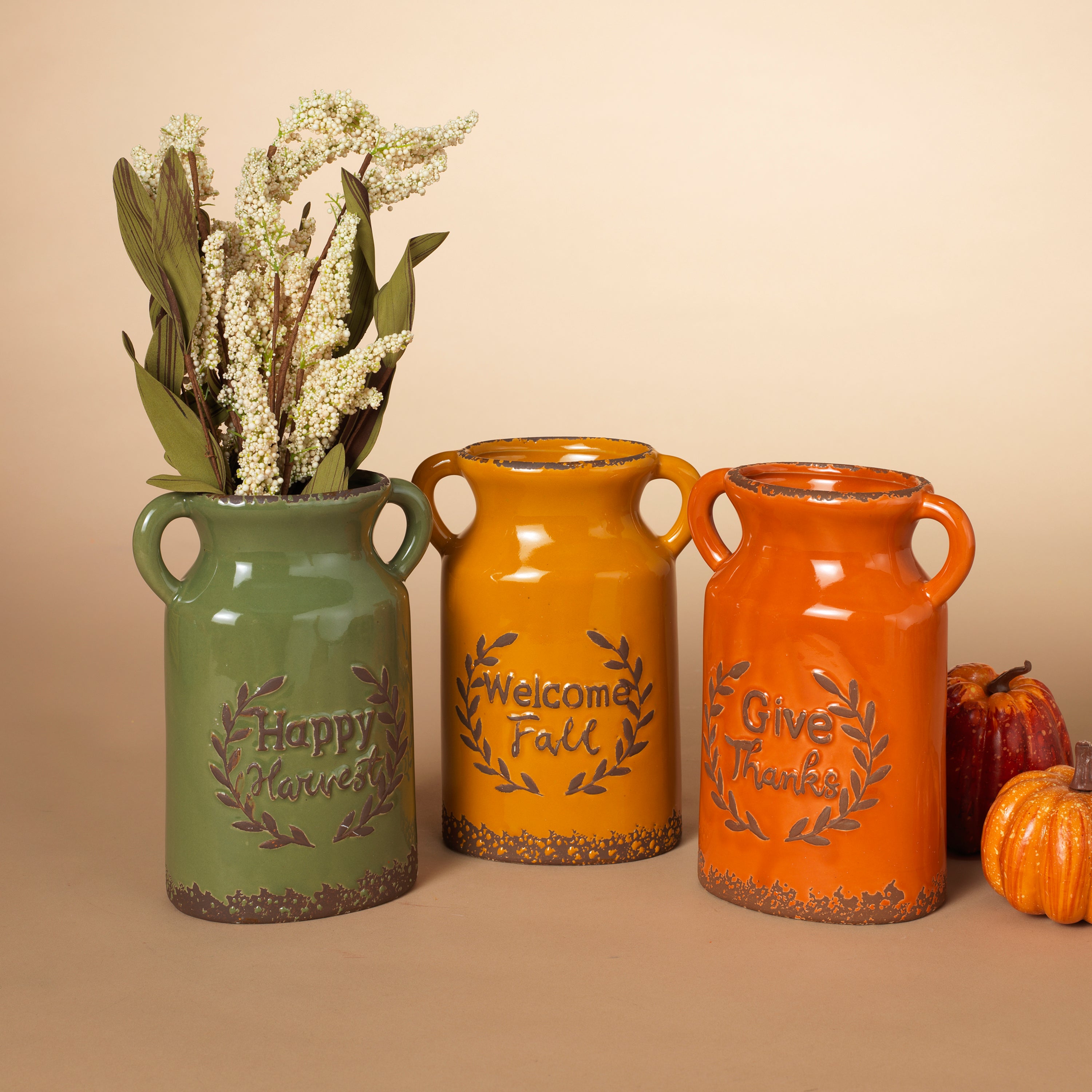 Set of 3 Assorted Ceramic Harvest Vases