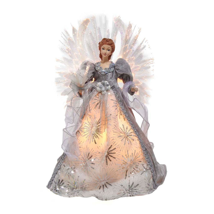 Kurt Adler 16-Inch Fiber Optic White, Silver, and Gray Angel Tree Topper