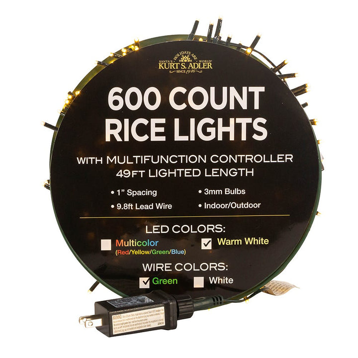 Kurt Adler 600-Light 49-Foot Warm White LED Rice Light Set