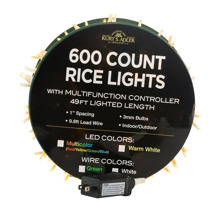 Kurt Adler 600-Light 49-Foot Warm White LED White Wire Rice Lights