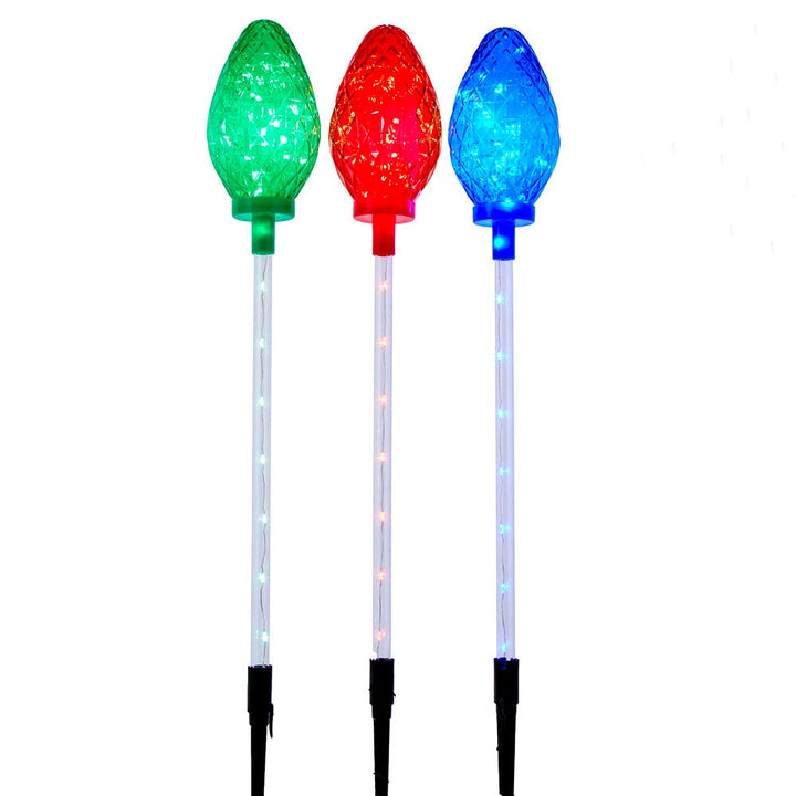 Kurt Adler 27.2-Inch Multi-Color LED Faceted C9 Yard Stakes, 3 Piece Set