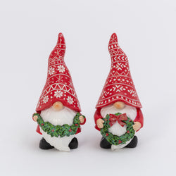 Set of 2 Whimsical Christmas Holiday Gnome Figurines Decor
