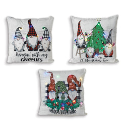 Set of 3 Lighted Christmas Holiday Throw Pillows with Timer