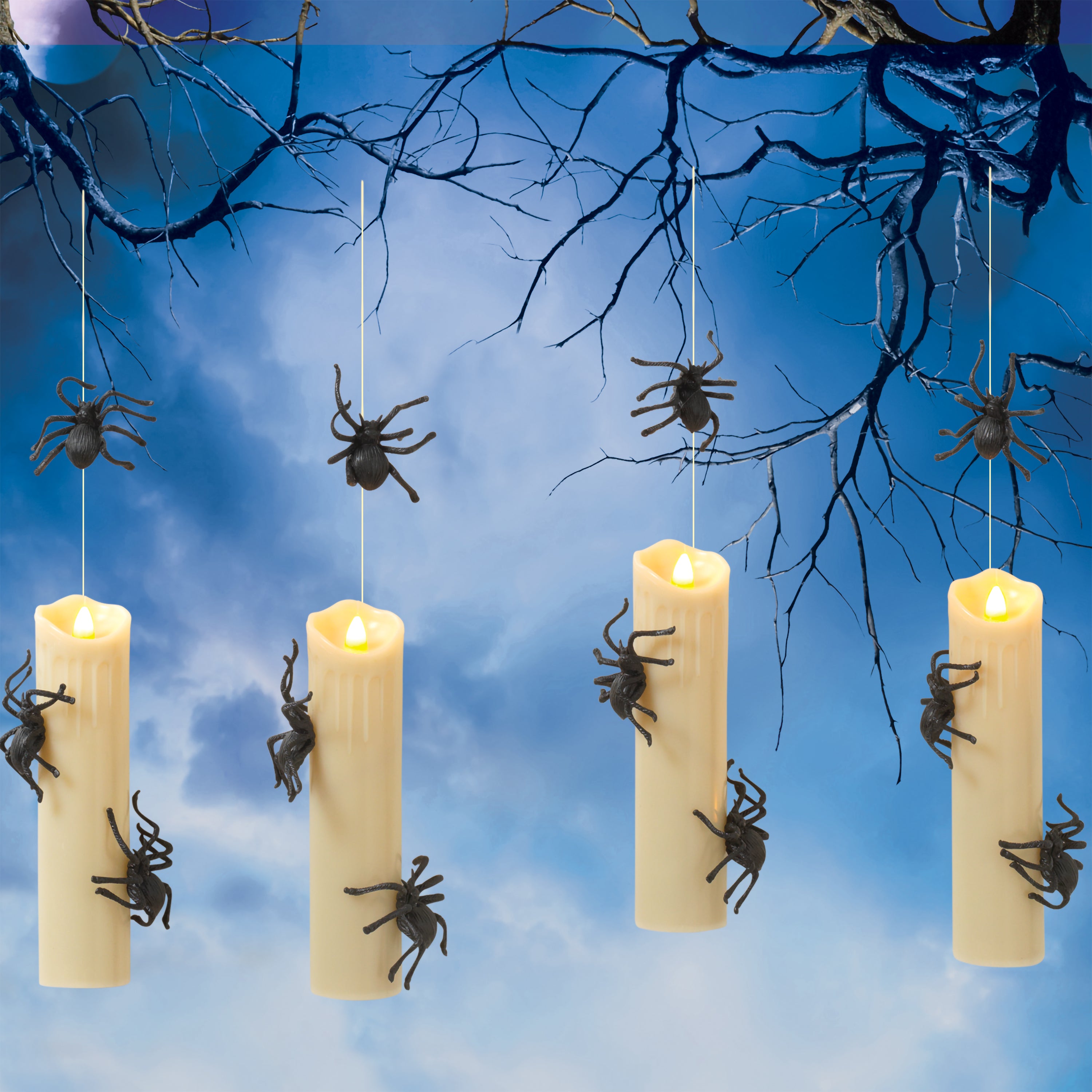 Set of 4 Floating Halloween Spider Candles with Remote, Timer