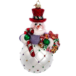 Kurt Adler 7-Inch Bellissimo Glass Snowman With Candy Cane Ornament
