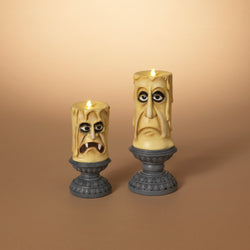 Set of 2 Spooky Decor Gothic  Halloween Resin Candles with Faces